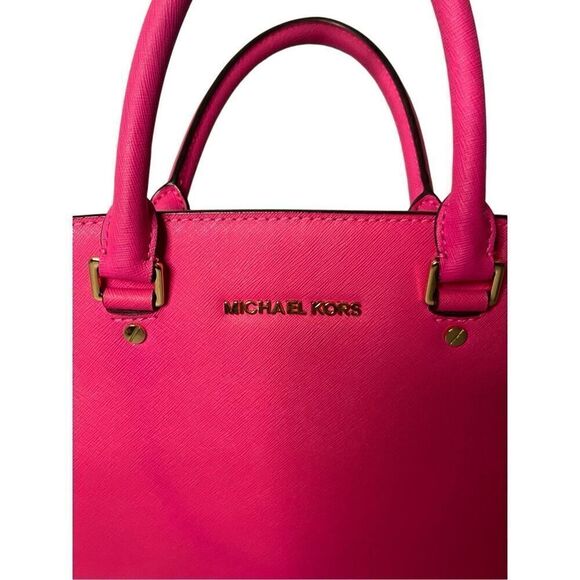 Michael Kors Selma Saffino Leather Medium Satchel in Rasberry - Picture 2 of 5